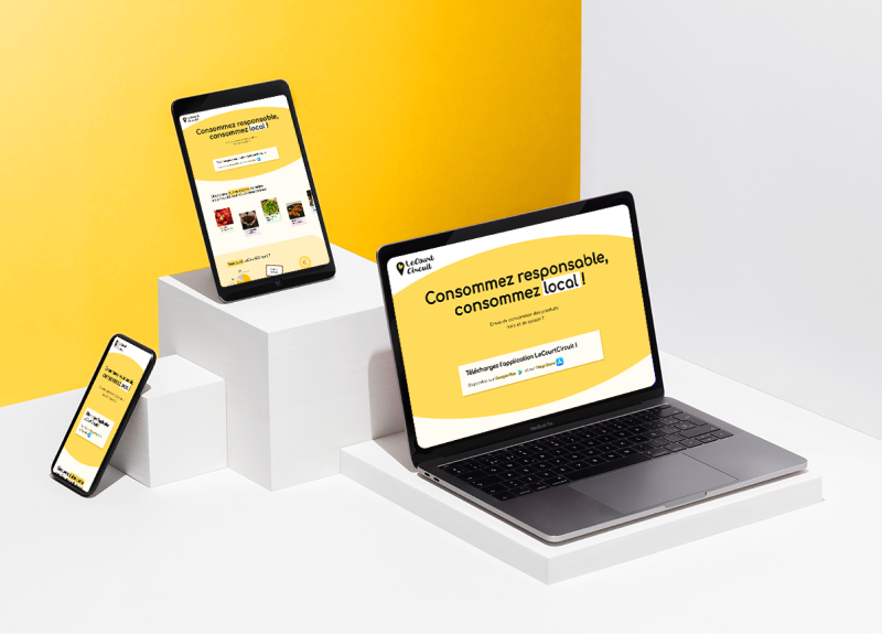 Mockup de la landing page LeCourtCircuit sur desktop, tablette et mobile